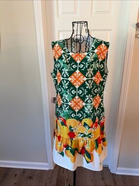 Sleeveless Green & Orange Citrus-Print Mini Dress